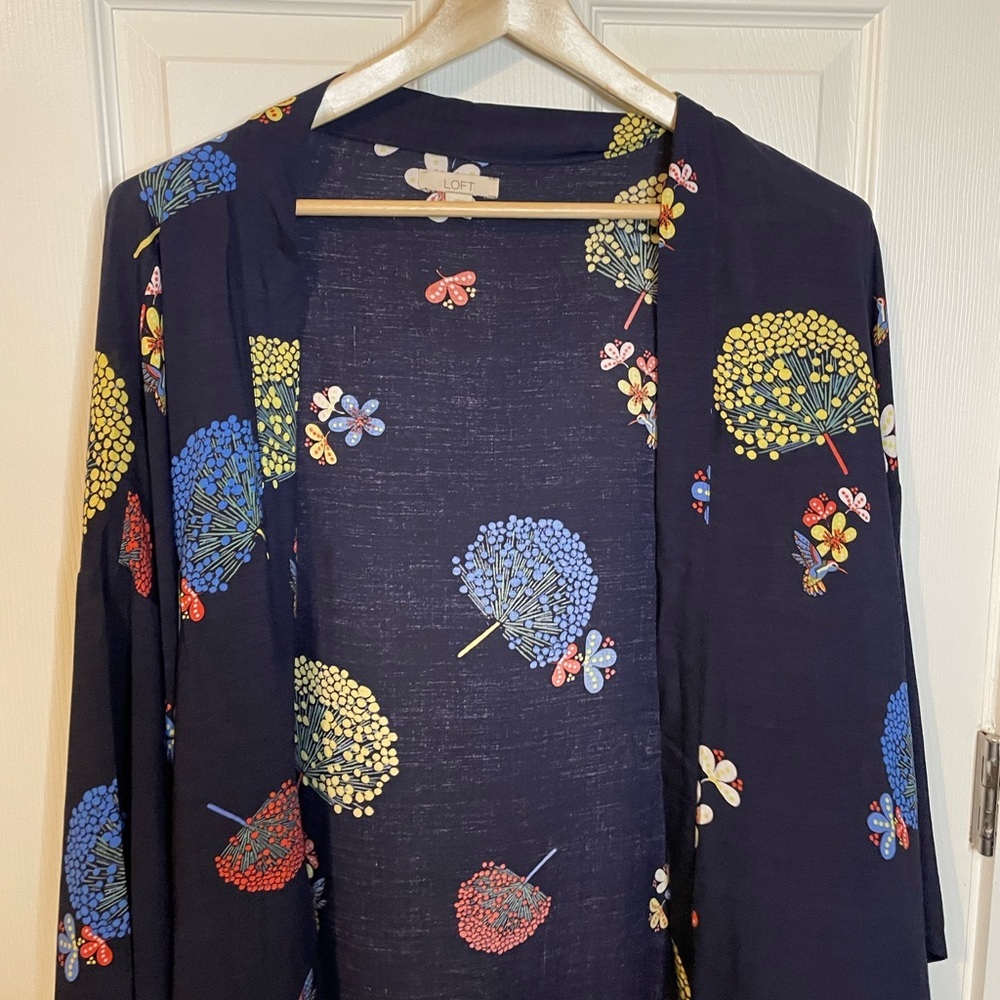 NWOT LOFT boho floral & navy open kimono / wrap sz XS/S - Picture 2 of 9
